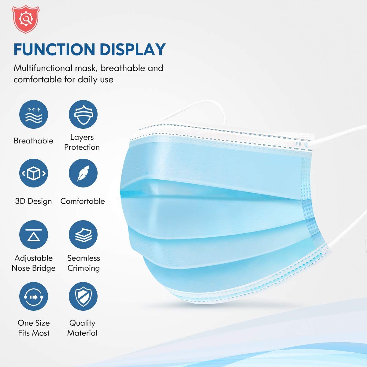 Disposable Adults 3Ply Non-Woven with Nose Clip Ear Loop Blue 50Pack