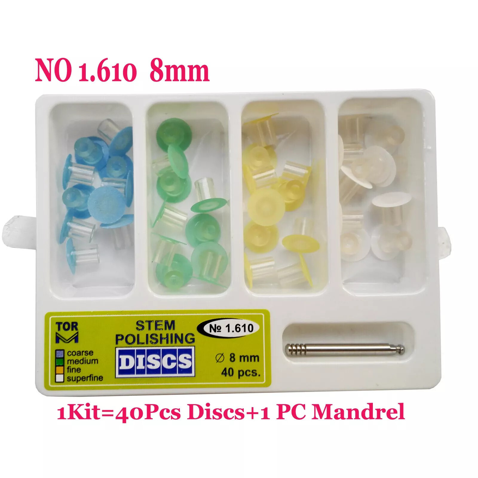 Dental Stem Finishing Polishing Discs, Universal Kit, 40pcs/Pack (8MM) + Mandrel