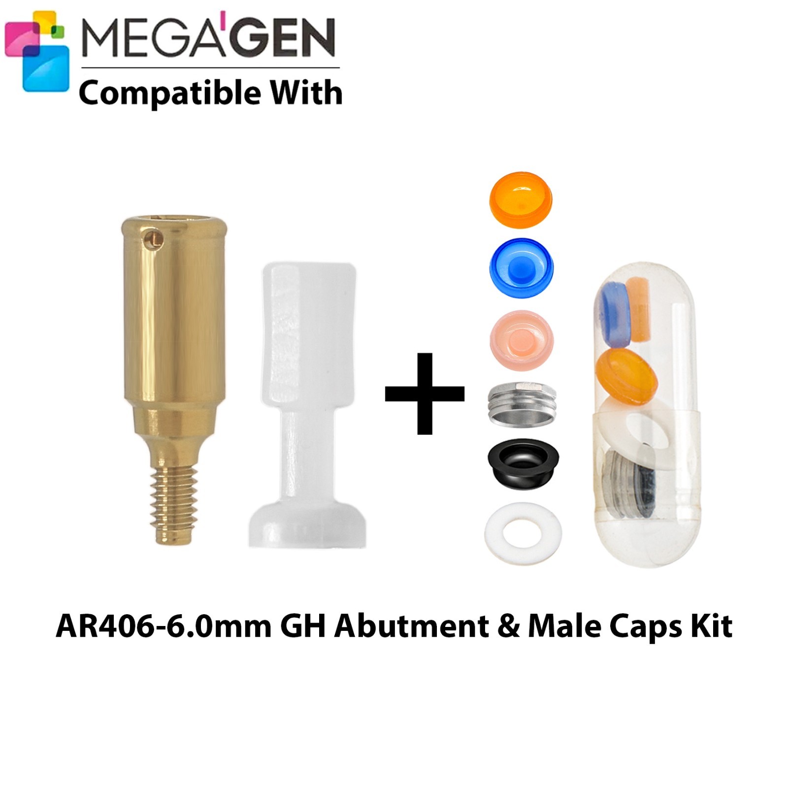Dental Locator Abutment & Male Cap Compatible MegaGen AnyRidge AR Implant System