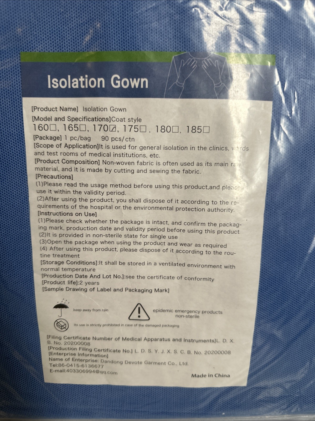 Lot of 9 BlueIsolation Gowns Mixed Sizes 170 180 185 Disposable Non-Sterile