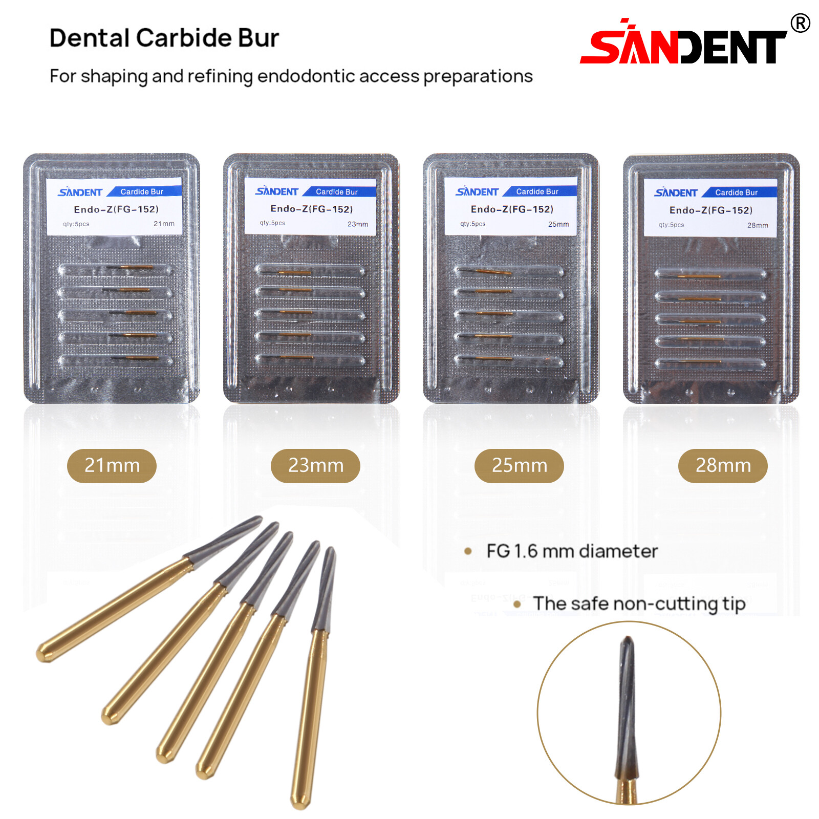SANDENT Dental Endo-Z Bur Carbide Tungsten Surgical Cutter Drill Bur 5pc/pack ty