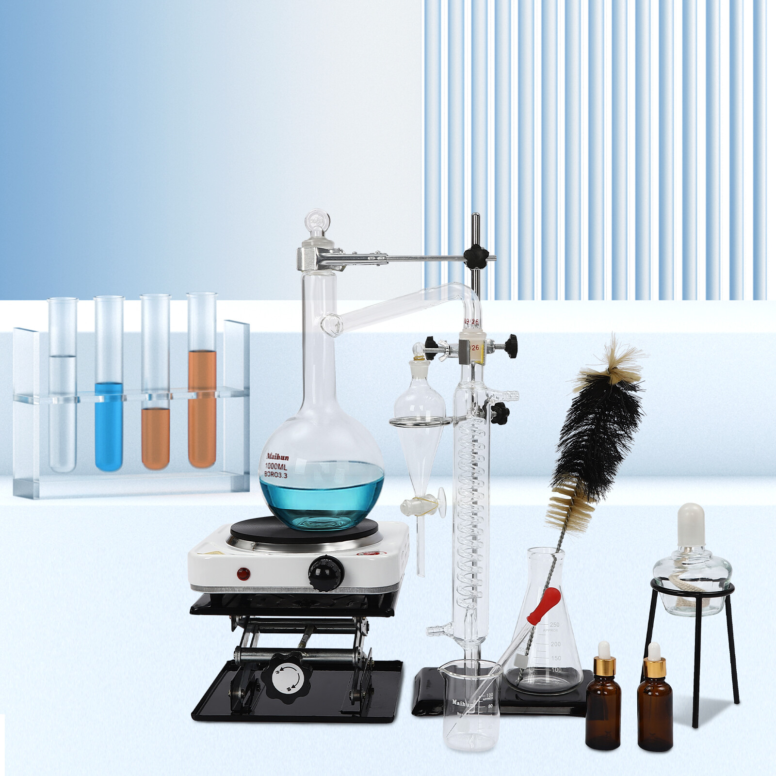 Essential Oil Distillation Apparatus Lab Home Glassware Distillation Kits 1000ml