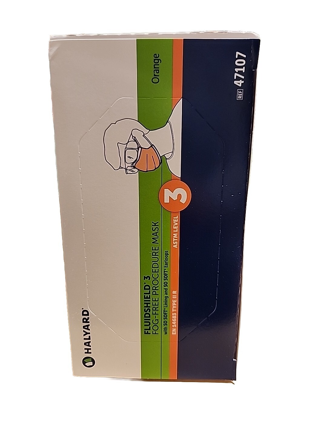 *40-Pieces* Halyard FluidShield Level 3 Procedure Face Mask Earloop Orange 47107