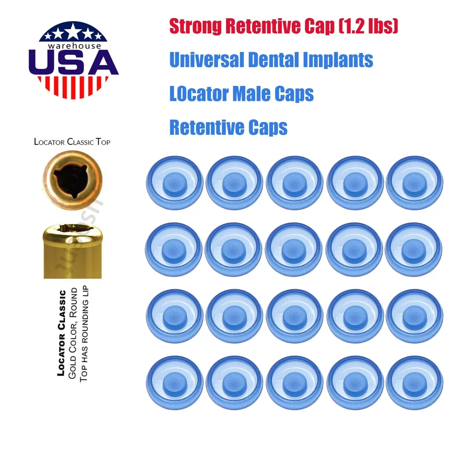 US Overdenture Retention Cap Kit 0.8/1.2/2.4lbs PEEK Material Locator Abutment
