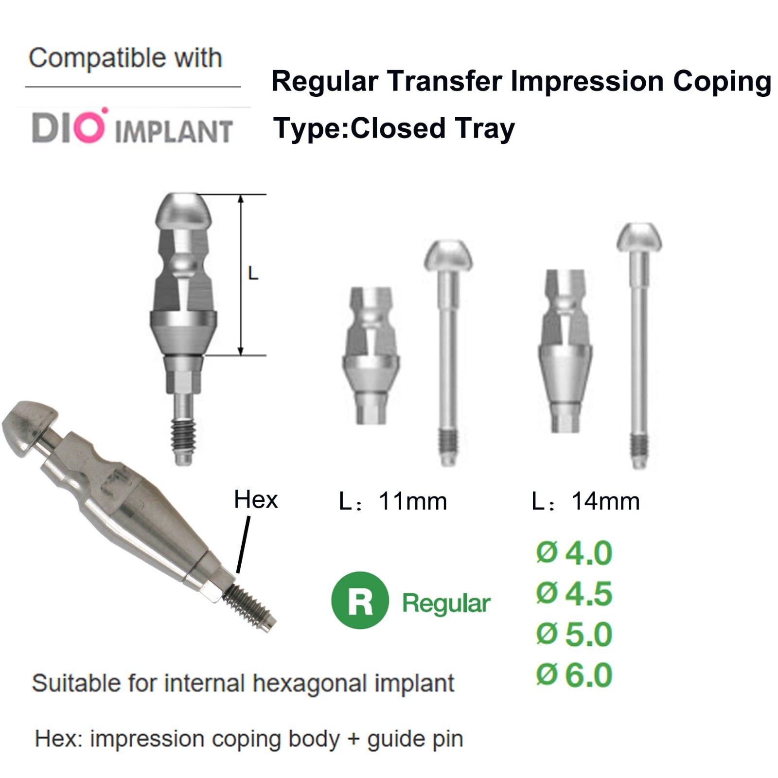 US Dental lab Analog Transfer Impression Coping Open Closed Tray For DIO UF II-R