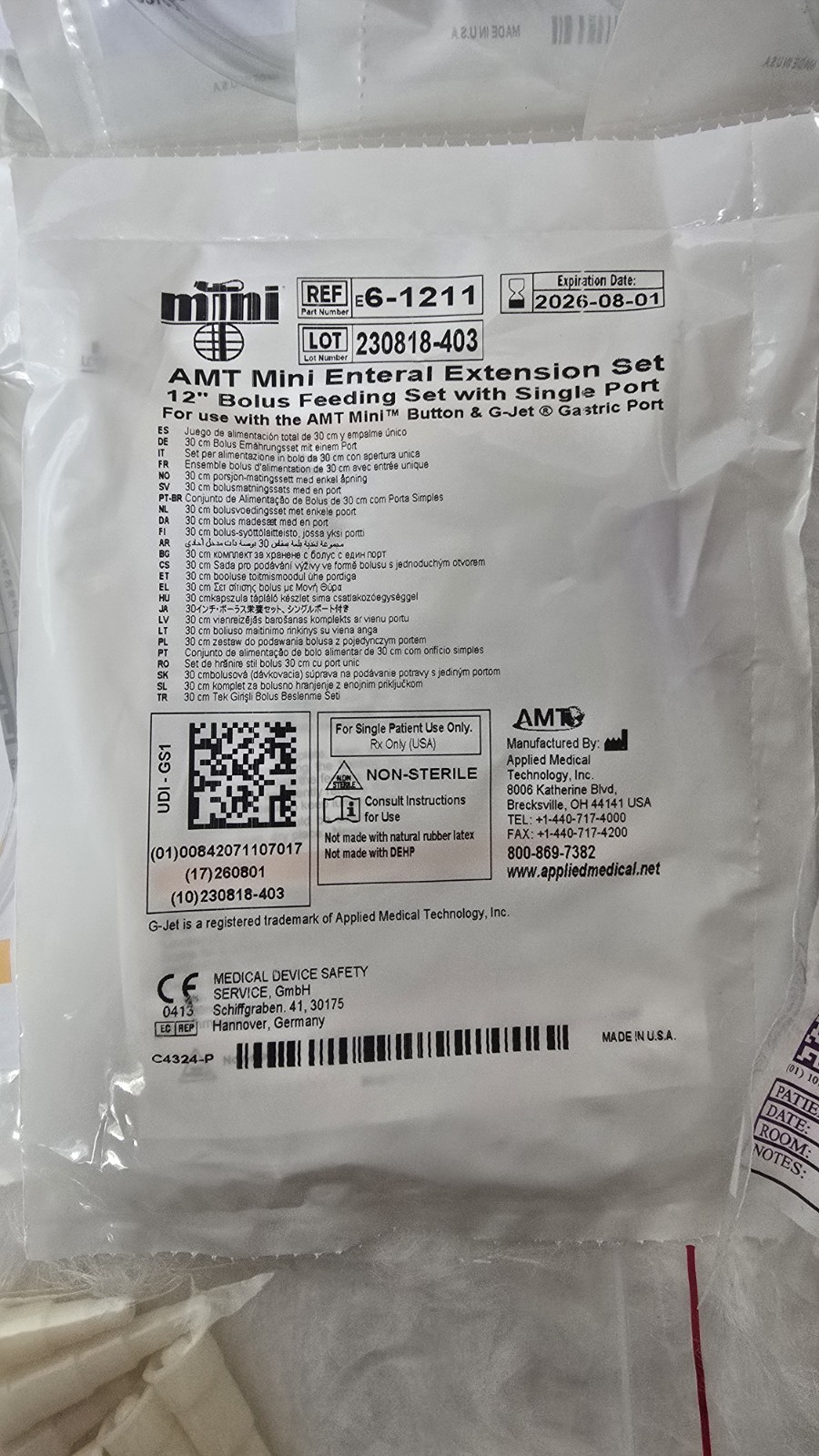 10 AMT Mini Enteral Extension 6-1211, 2 enfit syringes, and adapters NEW bundled