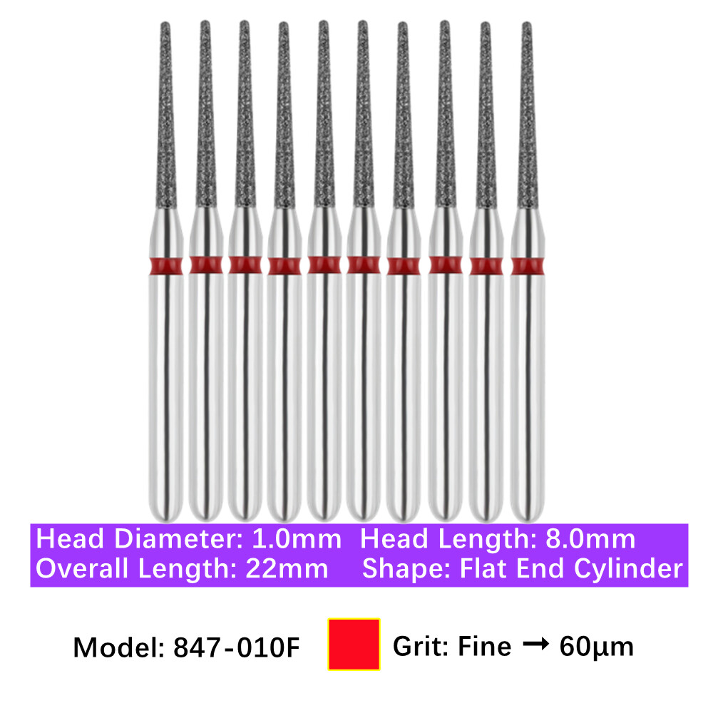 10pc Dental High Speed Diamond Burs Flat End Taper Friction Grip Polishing Burs