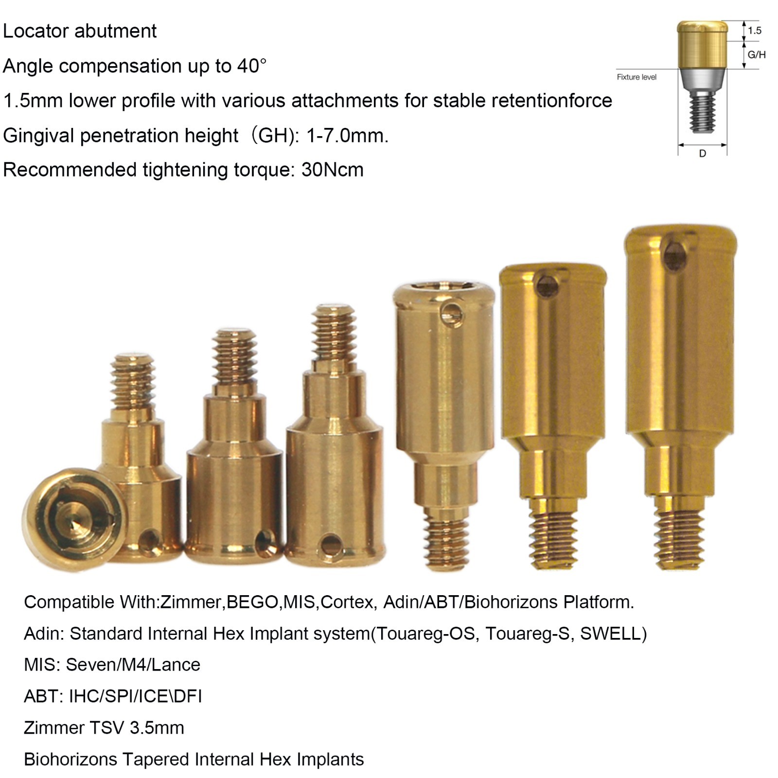 Titanium Overdenture Locator Abutment Dental abutment for All Implant System
