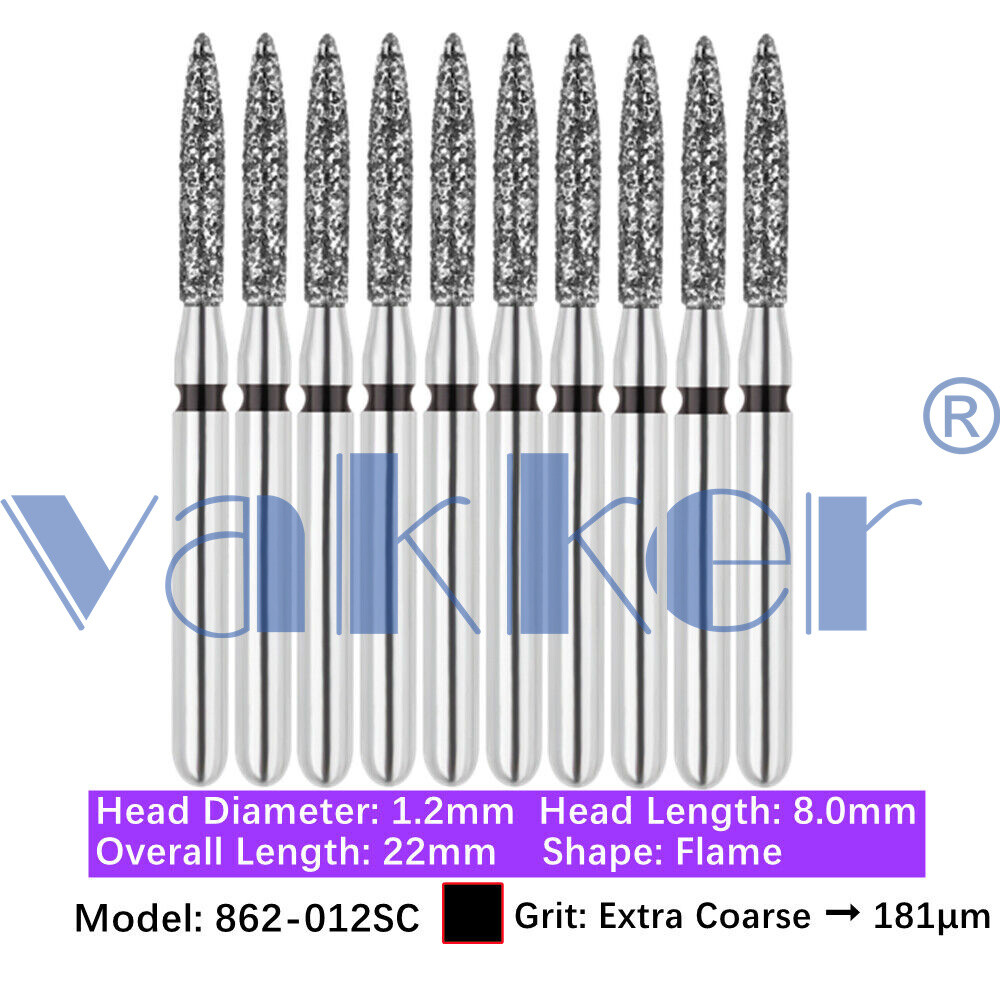 10pc/pk Diamond Burs FG Flame Super Fine Medium Coarse Grit High Speed 862 863