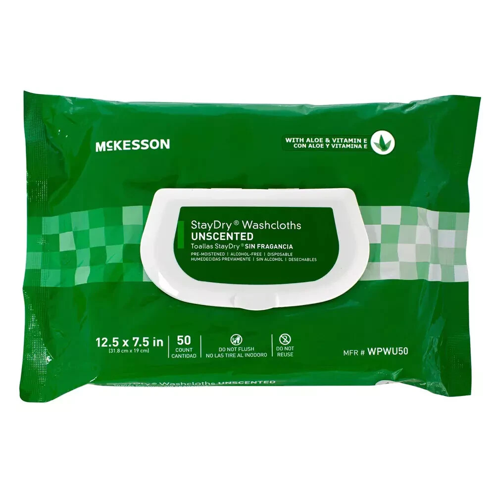 New StayDry Unscented Disposable Washcloths, Soft Pack, Aloe Vitamin E, 50/Pk