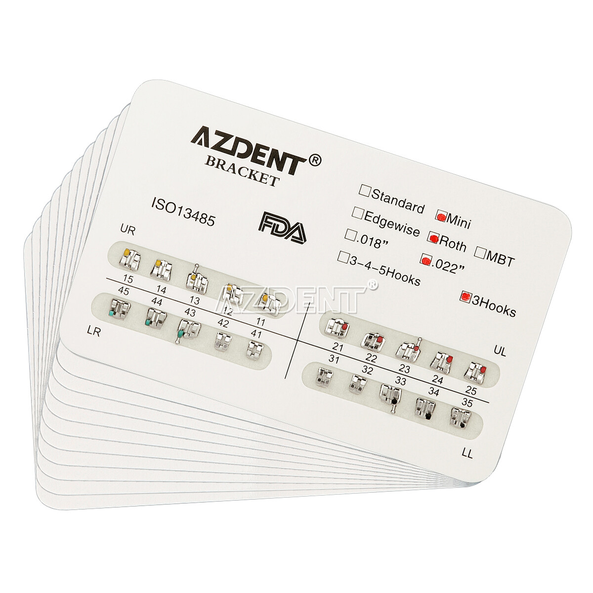 AZDENT Dental Orthodontic Brackets Metal Braces Mini Roth MBT Slot 0.022 3Hook