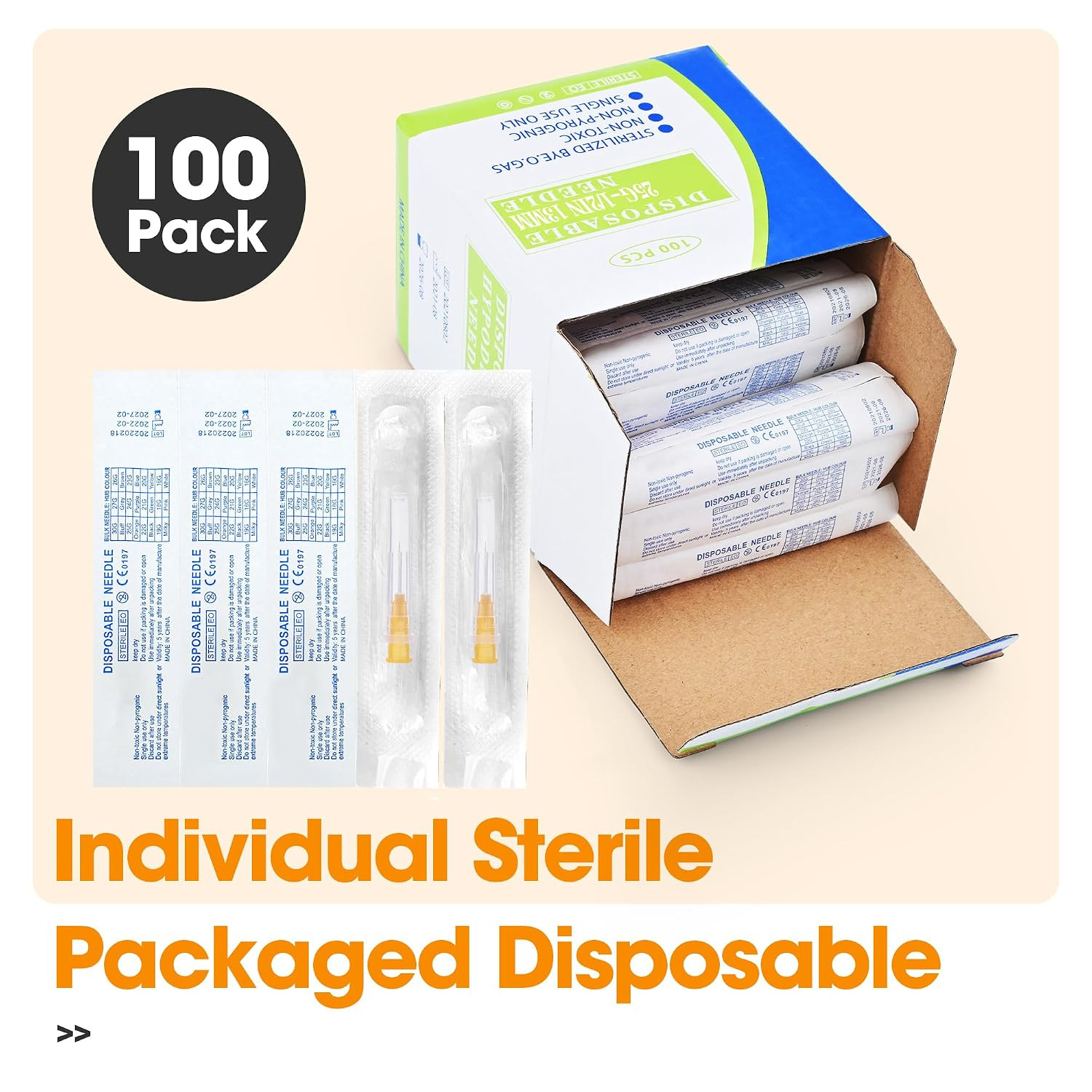 25 Ga 1/2 Inch Lab Syringe Needle, Disposable Dispensing Lab Supplies, Individua