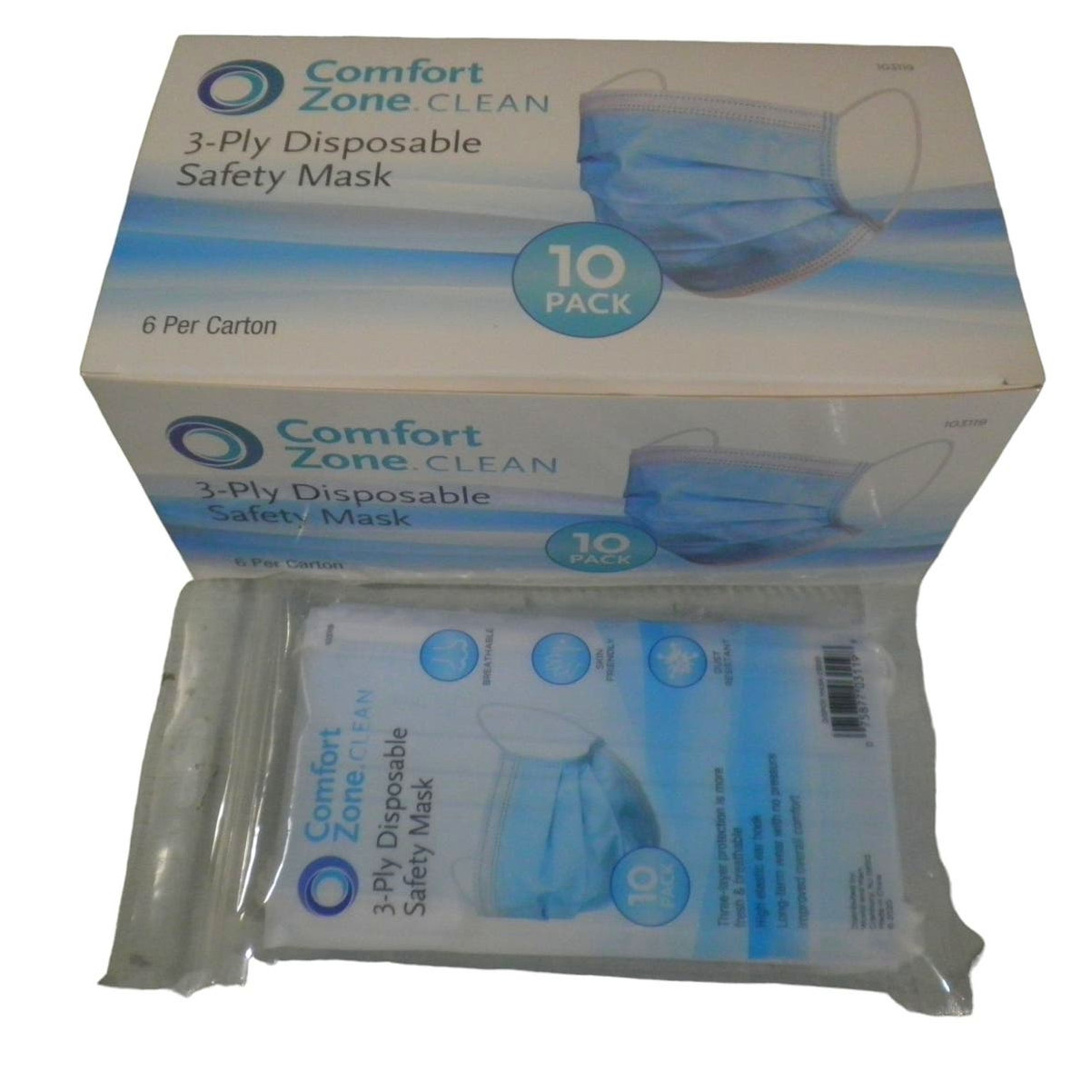Comfort Zone 60-PK, Non-Medical Mask (6 x 10-PKS) 3-Layer, Disposable