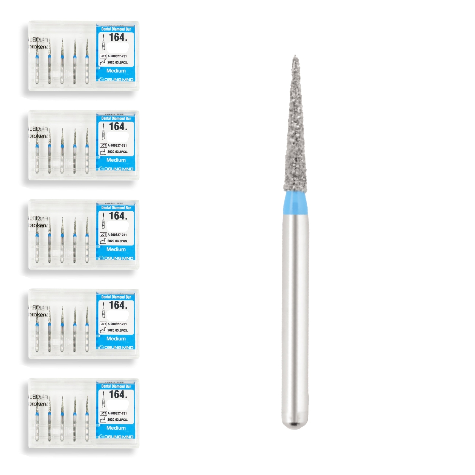 Conical Pointed, Slender 1.2 mm Dia. Medium Grit Diamond Dental Bur 25 Pcs