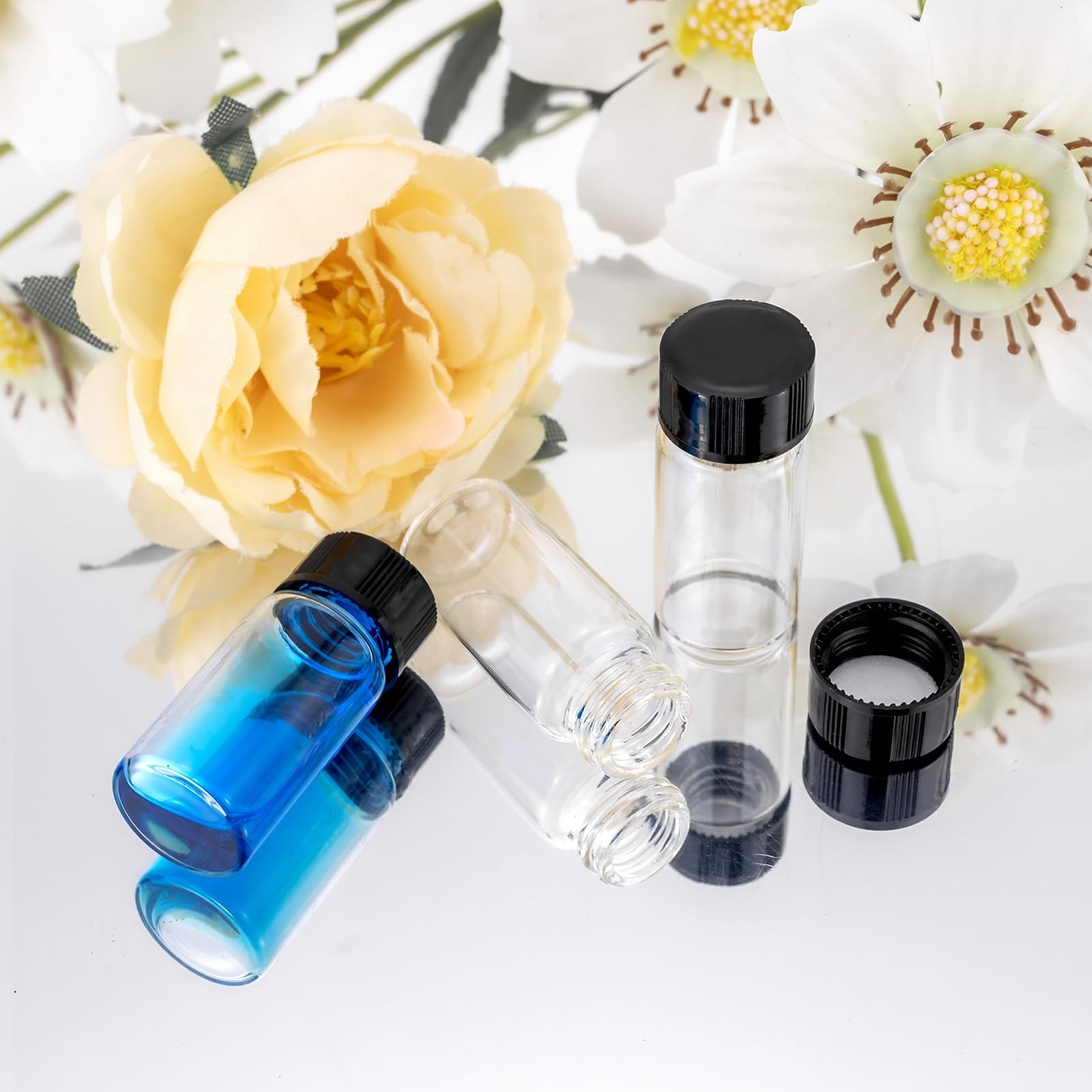 JIUWU 14pcs 5ml Mini Clear Glass Bottle Vials with 5 milliliters, clear