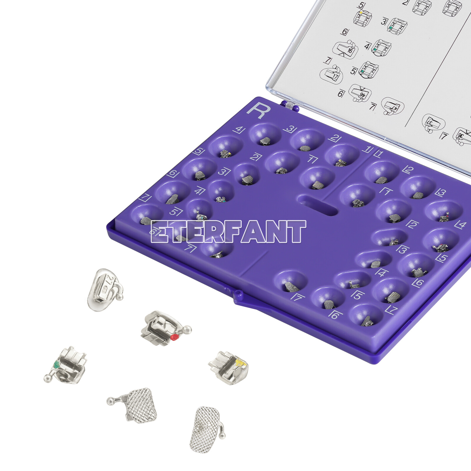 ETERFANT Dental Orthodontic Self-Ligating Bracket Braces Roth 022 345Hooks+Tool
