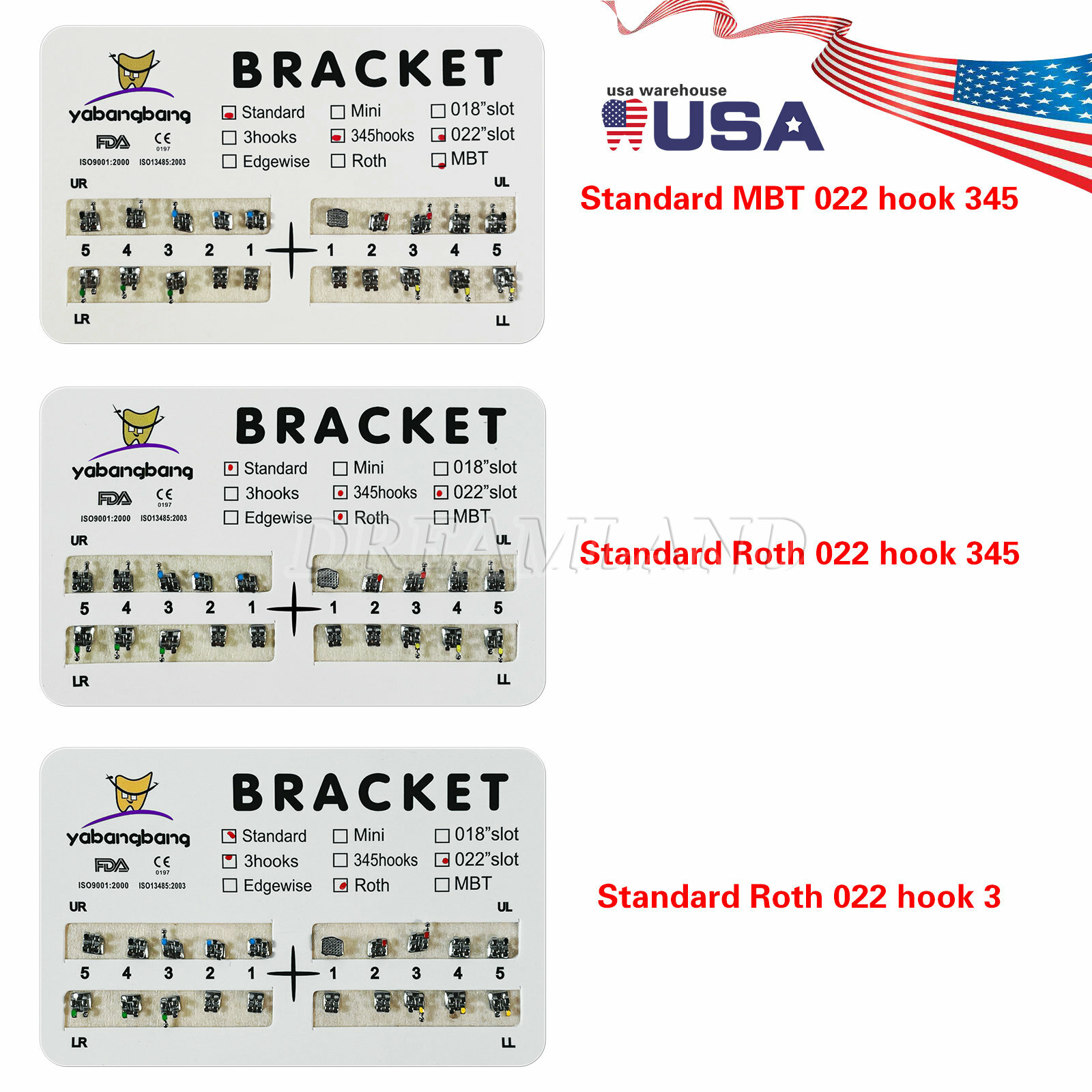 10-200 Packs Dental Orthodontic Brackets Brace Mini Standard Roth MBT 022 Slot