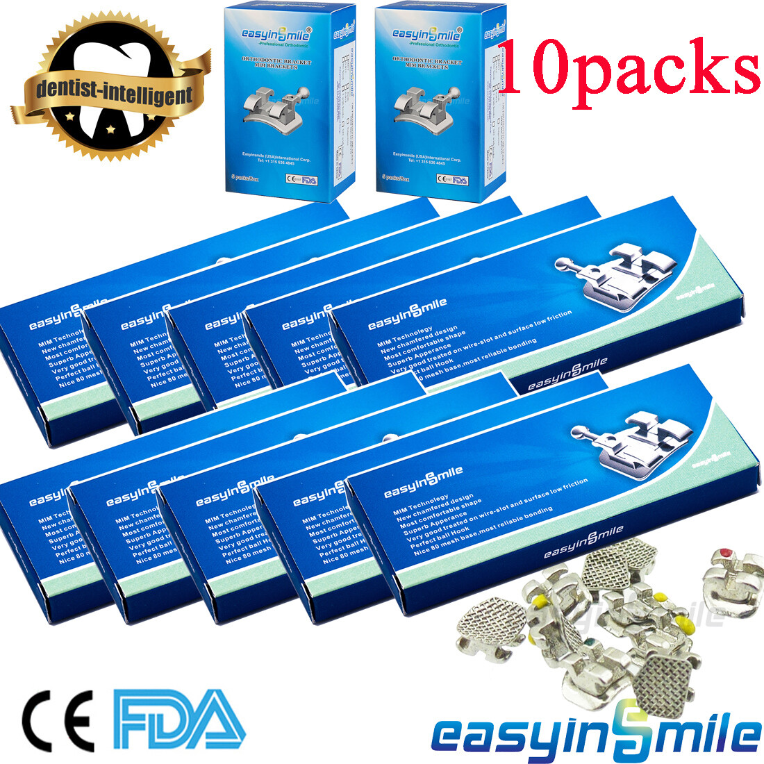 Dental Braces Orthodontic Mini Roth MBT 022 018 Hooks 3/345 Brackets MIM 10Pack