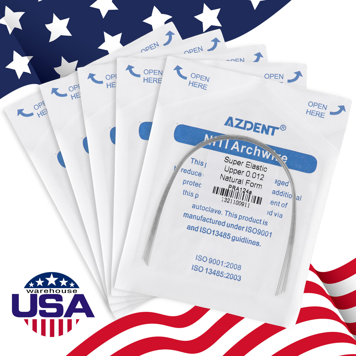 AZ Dental Orthodontic Arch Wire Super Elastic Niti Round Natural form 10pc/pk
