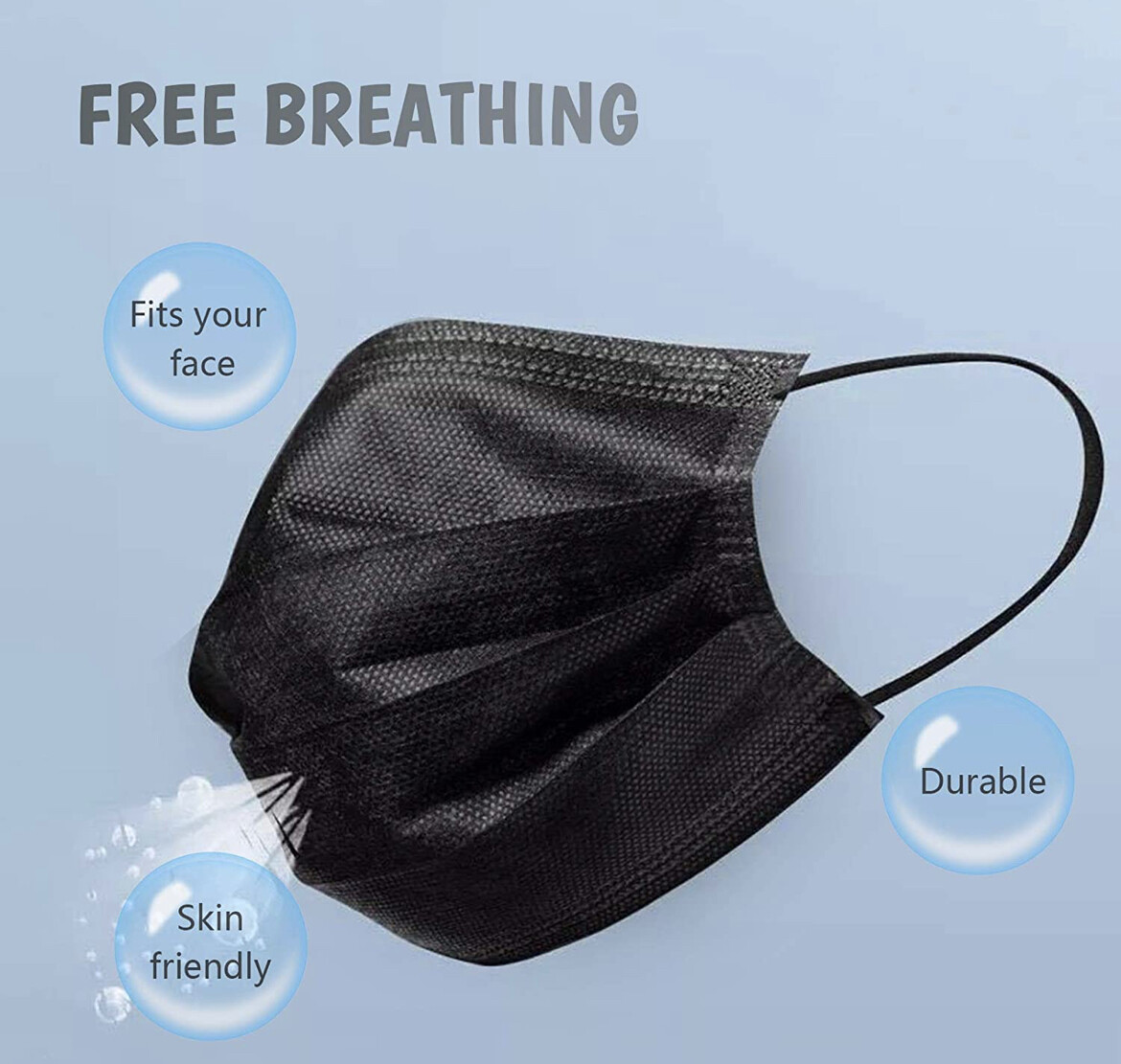 100/50 Pcs Kids Unisex Black Face Mask Mouth & Nose Protector Respirator Masks