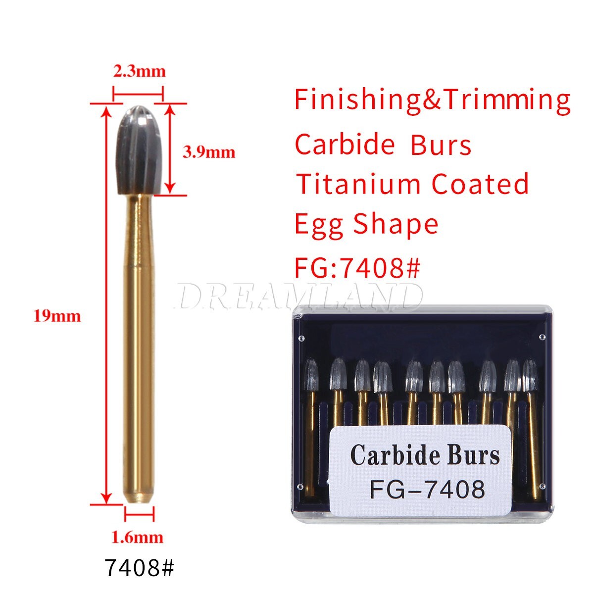 Dental Tungsten Carbide Burs Trimming & Finishing Egg FG-7404 FG-7406 7408 USA