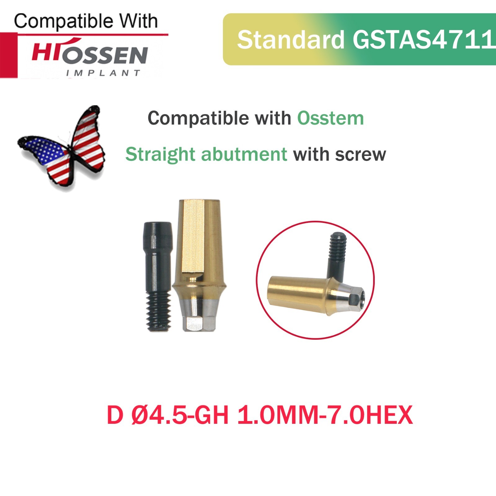 US Dental Mini/Regular Straight Transfer Hex Abutment – Fit Hiossen ET/Osstem TS