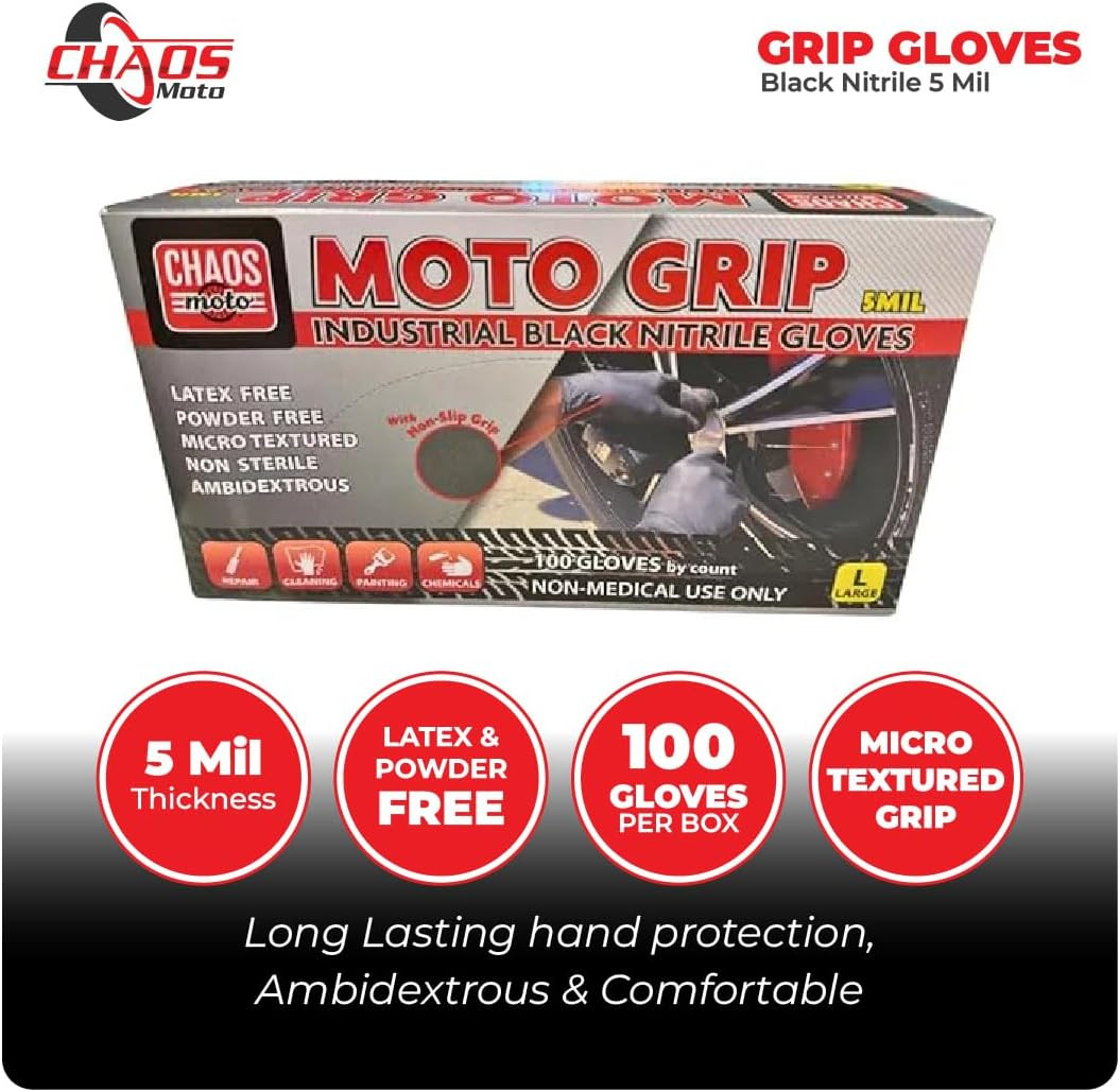 Grip Black Nitrile Gloves 5mil Latex-Free, Powder-Free, Micro-Textured for Repai