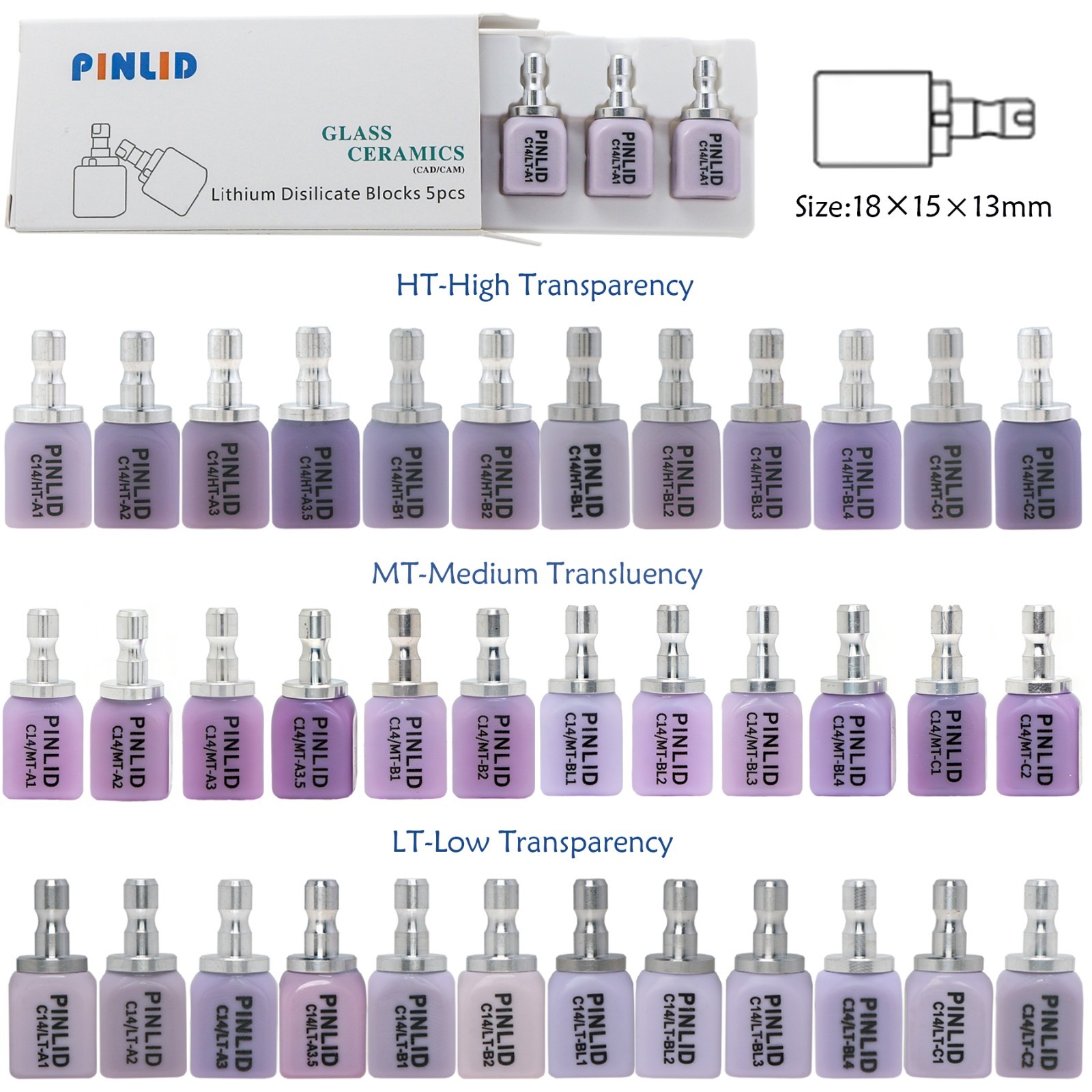 Dental Emax CAD/CAM Glass Ceramic Lithium Disilicate Blocks All Types for CEREC