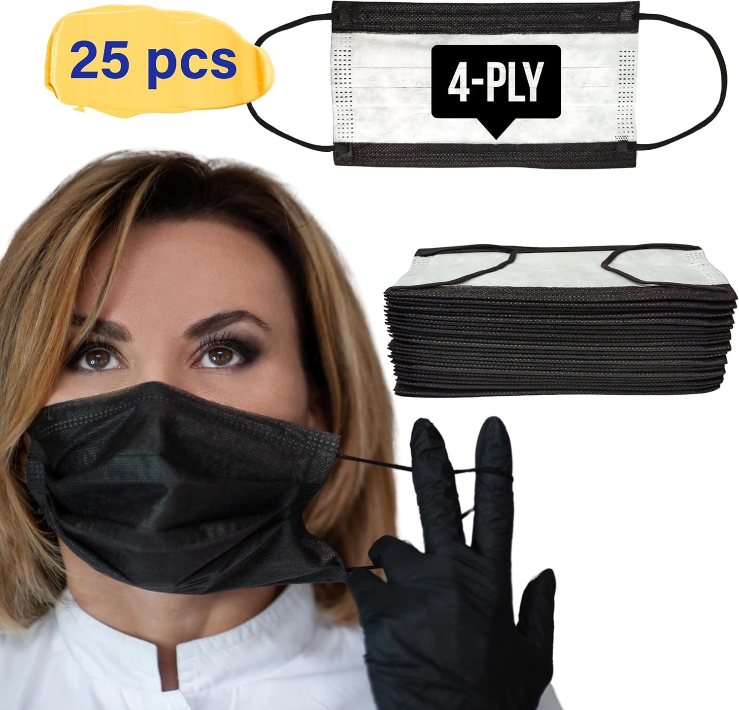 25 Count Disposable 4-Layer Black Face Masks – Stylish & Safe Protection