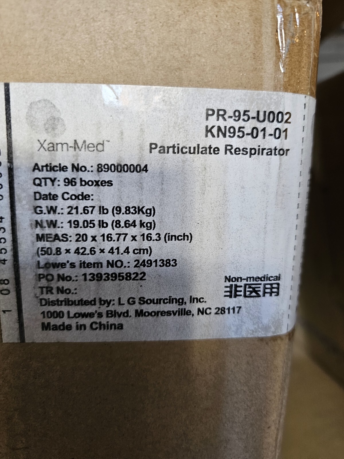 950 Total Xam-Med 10-Pack Disposable PR-95-U002- PFE≥95% Particulate Masks-95 ct