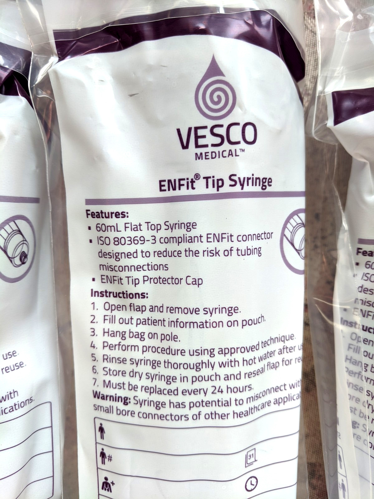 12 Pcs Vesco Medical ENfit Tip Syringes FlatTop 60ML (NEW/SEALED)