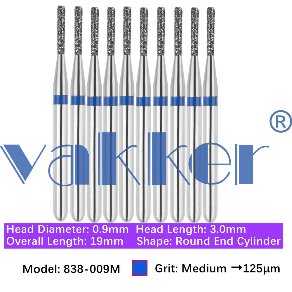 10pc/pk Dental FG Diamond Burs High Speed Flat/Round End Cylinder Polishing Burs