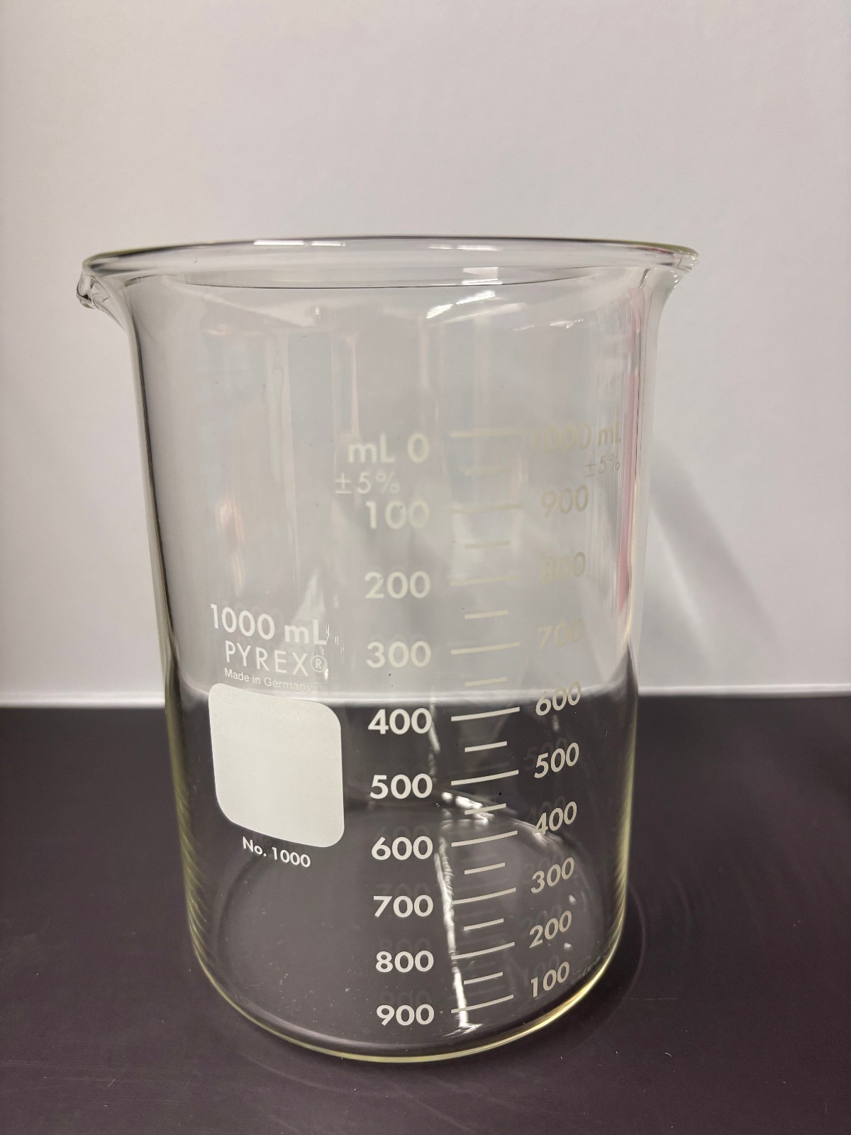 Pyrex 1000mL Glass Beaker No. 1000 Made in Germany Griffin Style Borosilicate 1L
