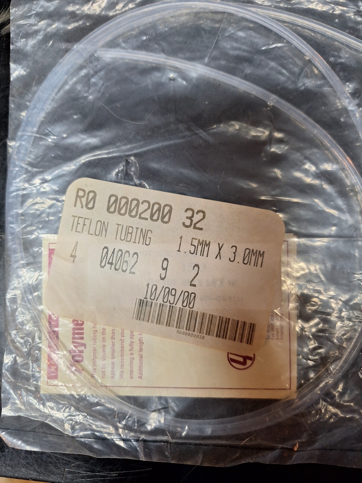 Lot Of Varian Teflon Tubing 1.5mm X 3.0mm Part # R000020032 Unknown Length