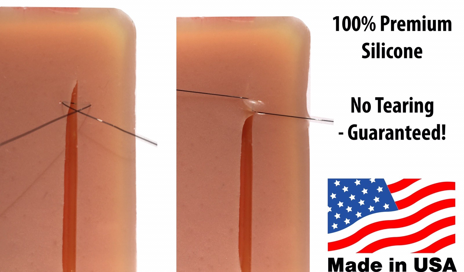 4 Suture Pad Kit (4” x 2.25”) + 8 Nylon Suture Threads, 3-Layer, 100% Silicone