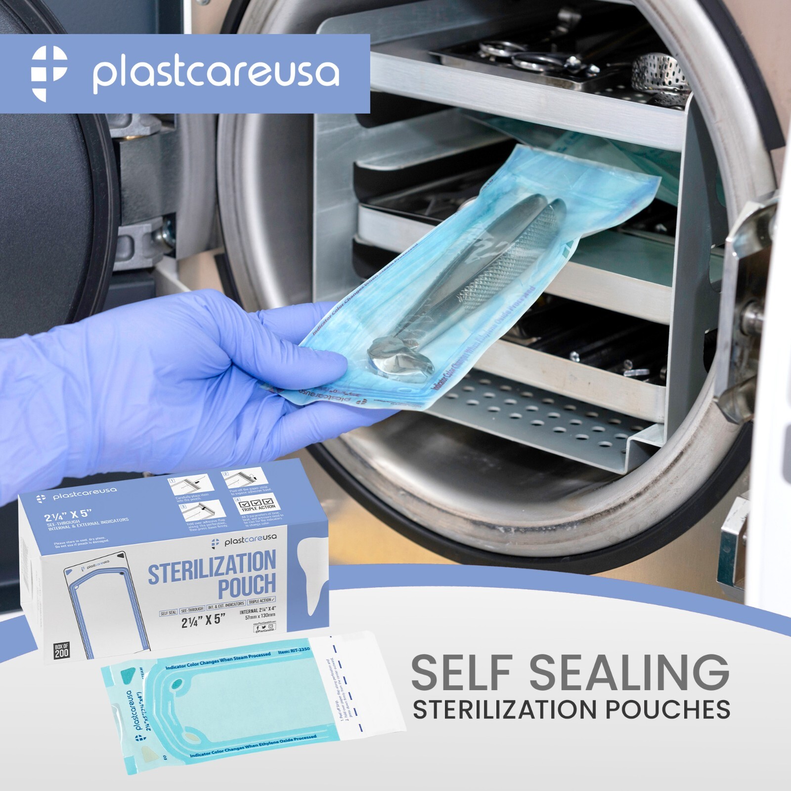 1,000 2.25″ x 4″ Self-Sealing Sterilization Pouches for Autoclave (5 Boxes)