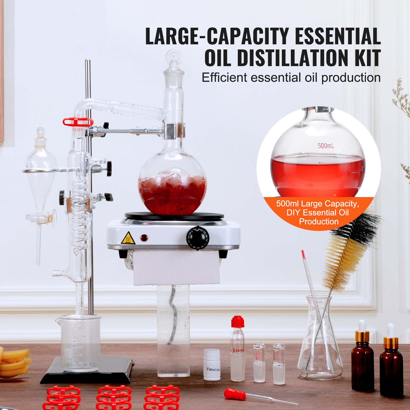 VEVOR Essential Oil Distillation Kit 500ml Distillation Apparatus 33 pcs Set
