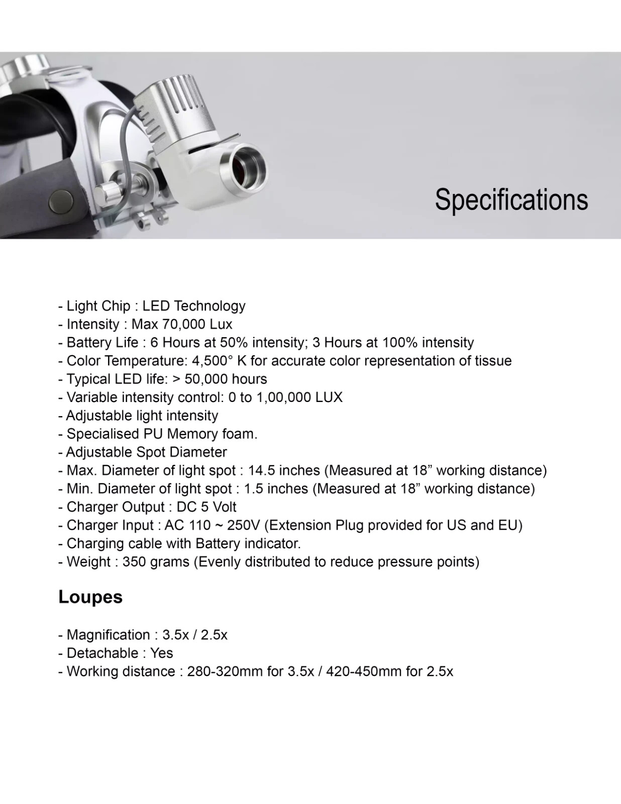 Surgical Headlight for Medical Ent and Dental with 12 Watt Wireless Led Lamp