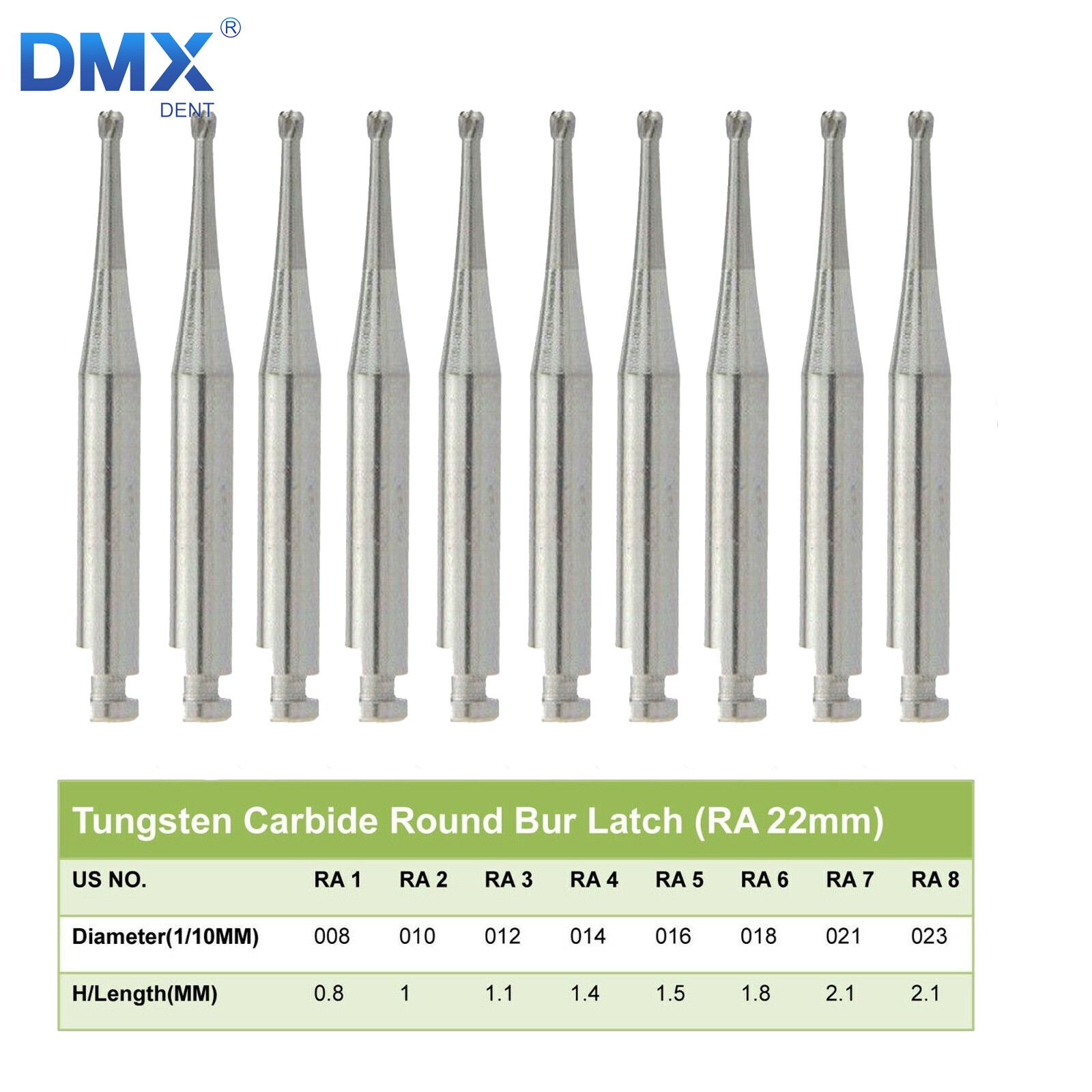 Round Carbide Burs for Slow Speed Latch RA (Choose Your Size & Qty) 22mm 26mm A