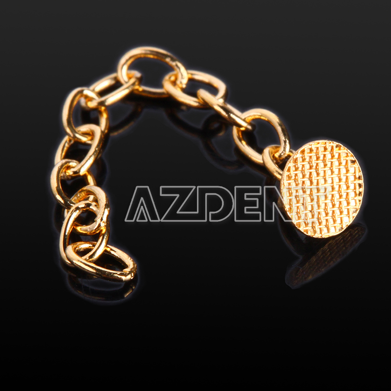 Dental Ortho Traction Chain Round Buttons with Chain Gold Plated 10 Pcs AZDENT