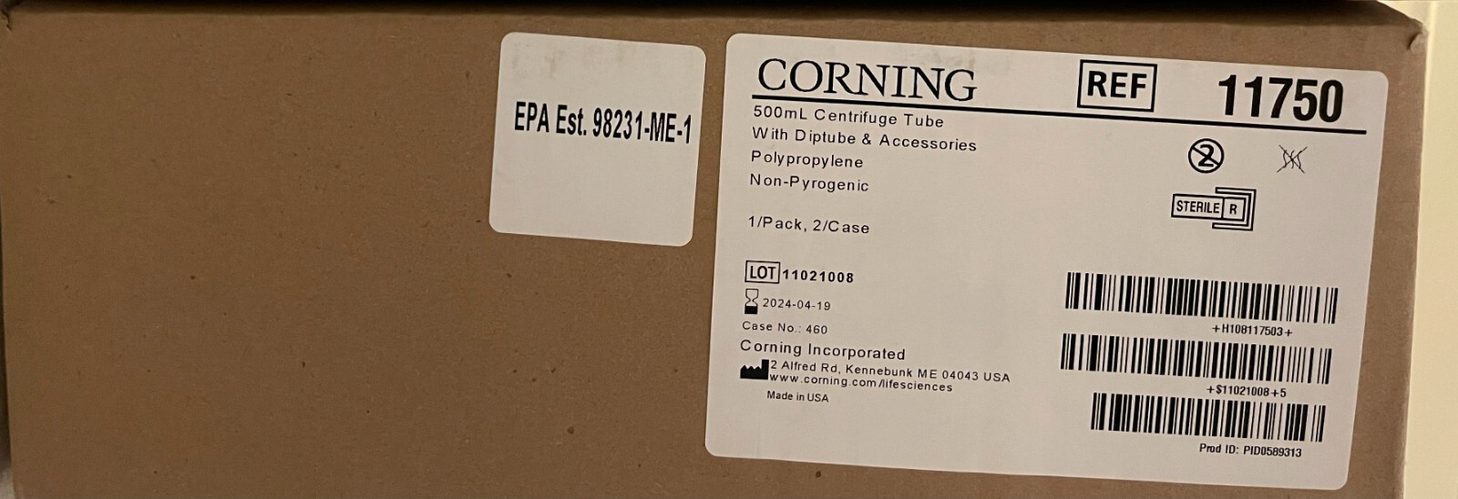 500 mL Centrifuge Tube with Diptube case of 2 Corning 11750
