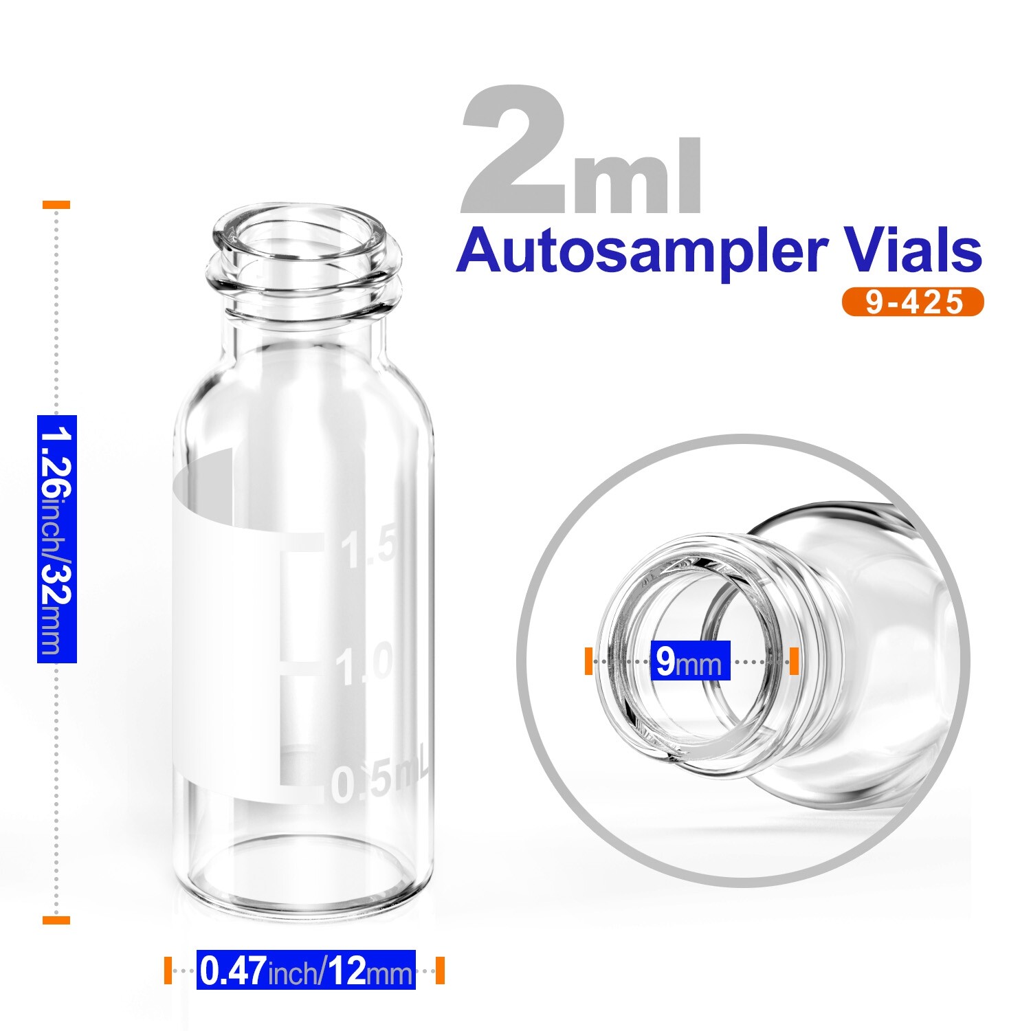 2ml Autosampler Vials 9-425 Transparent Glass Bottle for HPLC Testing LAB