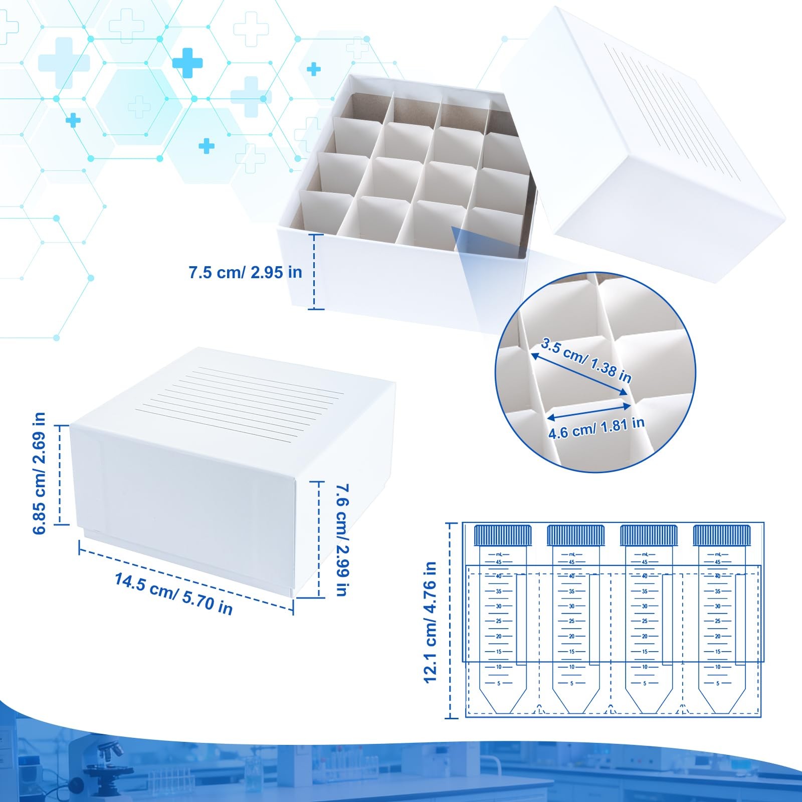 5 PCS 16Well Cardboard Freezer Box With Lid For 50ml Tubes White Cryo Box