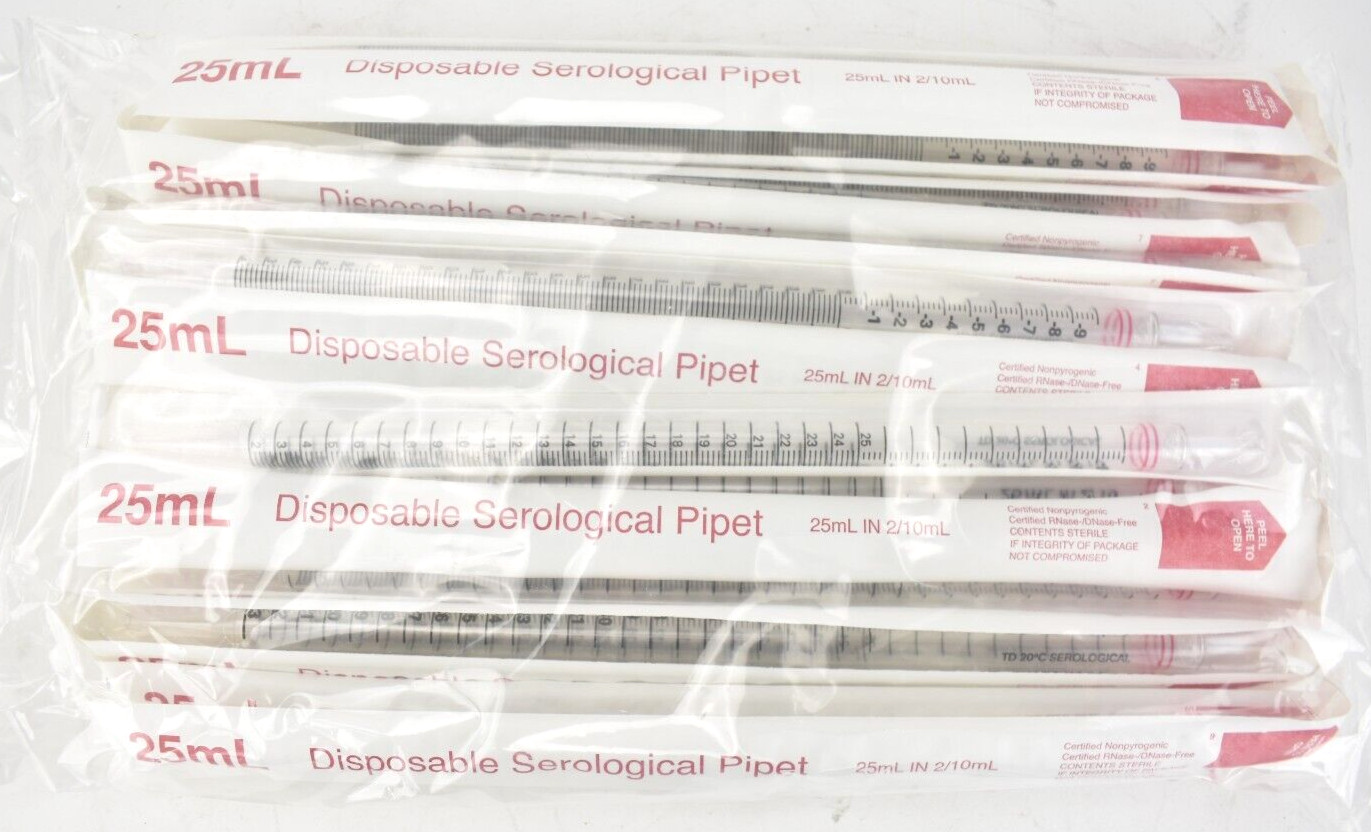 Lot of 196 – Cole Parmer 13002-39 Disposable 25ml Serological Pipet In 2/10mL