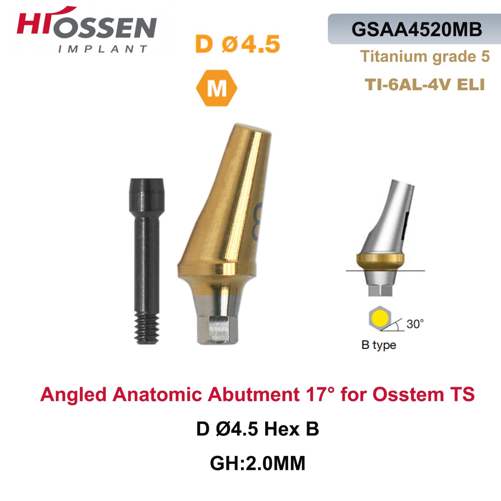 US 17° Angulated Abutment Mini/Regular Hex A/B Transfer Fit Osstem TS/Hiossen ET
