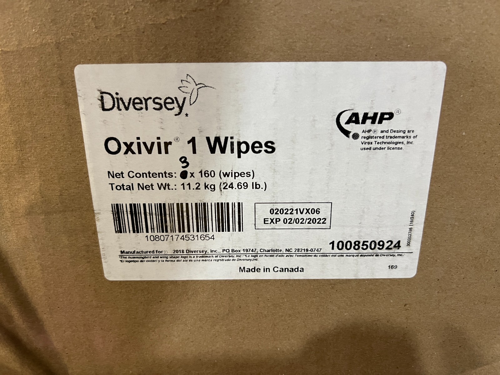 (QTY 480) Diversey 100850924 Oxivir 1 Wipes Big Tub 11″x 12″Unscented Wipes