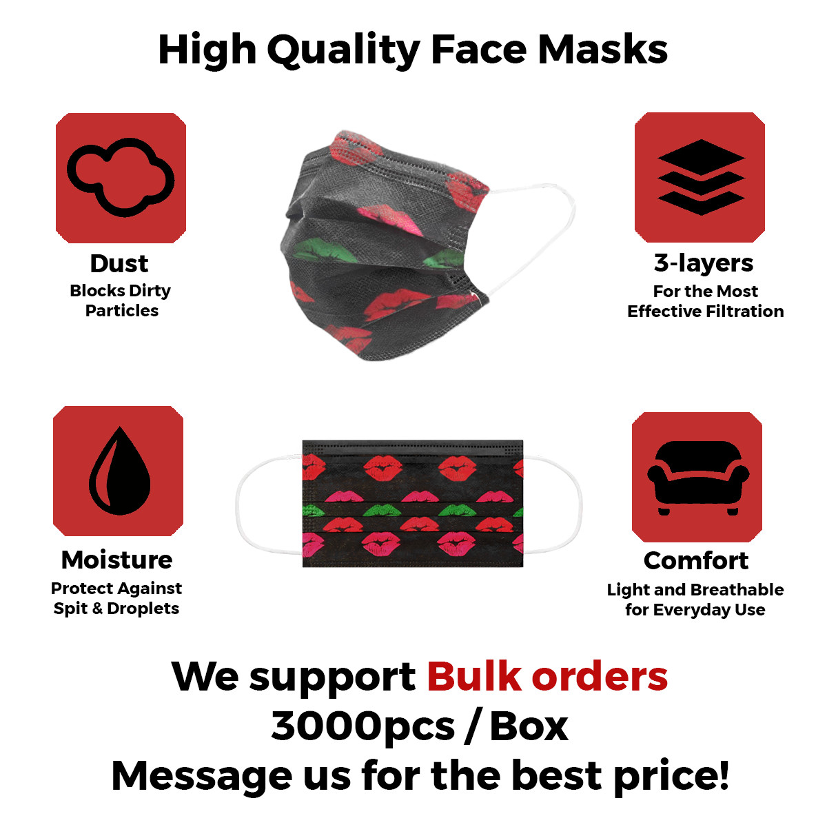 Multi-Colored Disposable Face Mask with Patterns Non-Medical Surgical Breathable