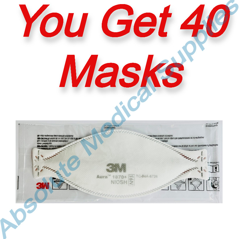 *40-Pack* 3M Aura NIOSH N95 Particulate Respirator Face Mask White 1870+