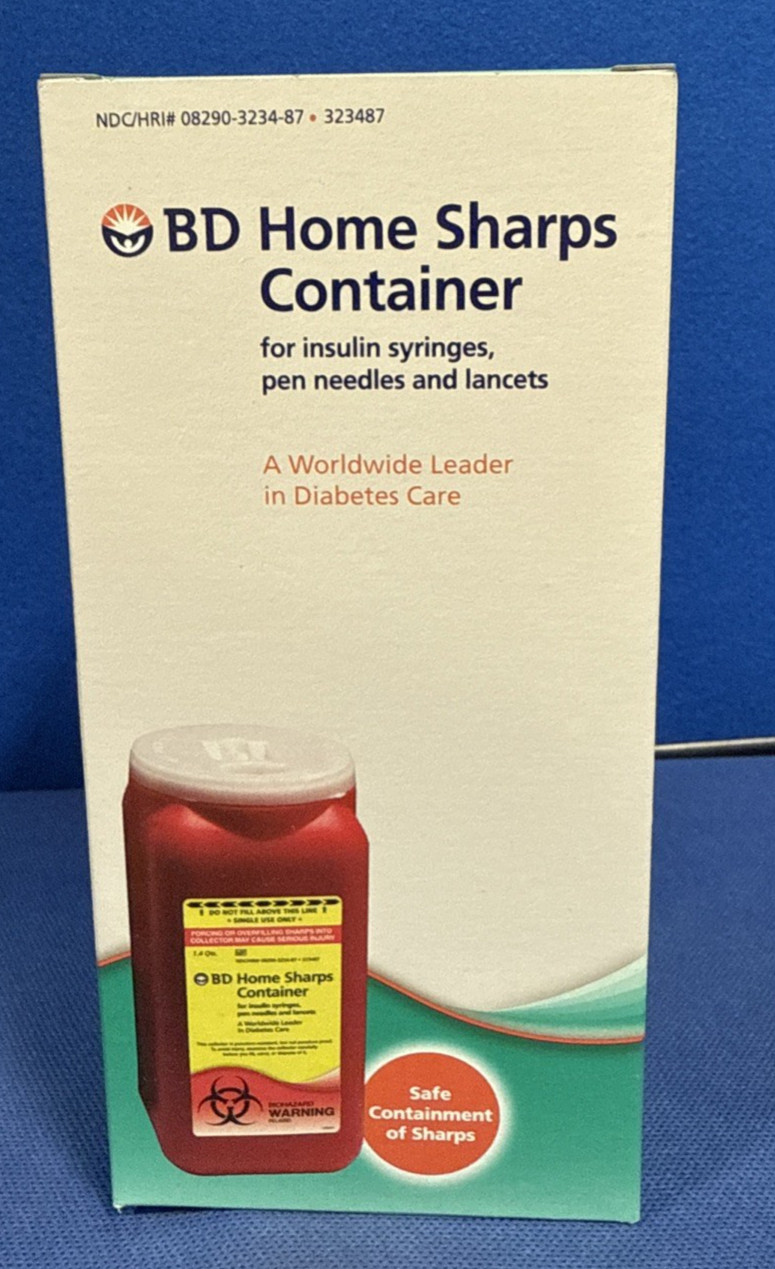 NEW BD Home Sharps Container 1.4qt Puncture & Leak Resistant Snap Lock Lid