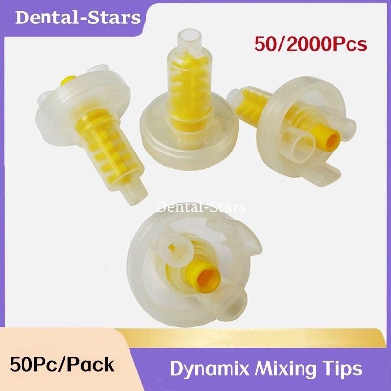50/1000Pcs Dental Dynamic Mixing Tips for Impression Material Yellow Tips 5:1